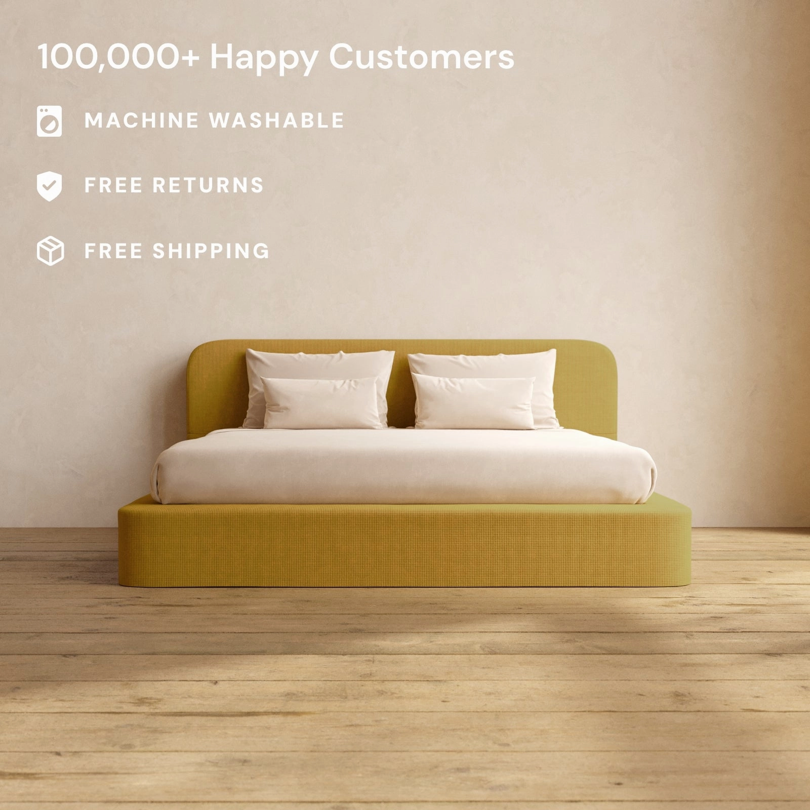 King Upholstered Platform Bed   Headboard | Mizu Weave in Kiiro