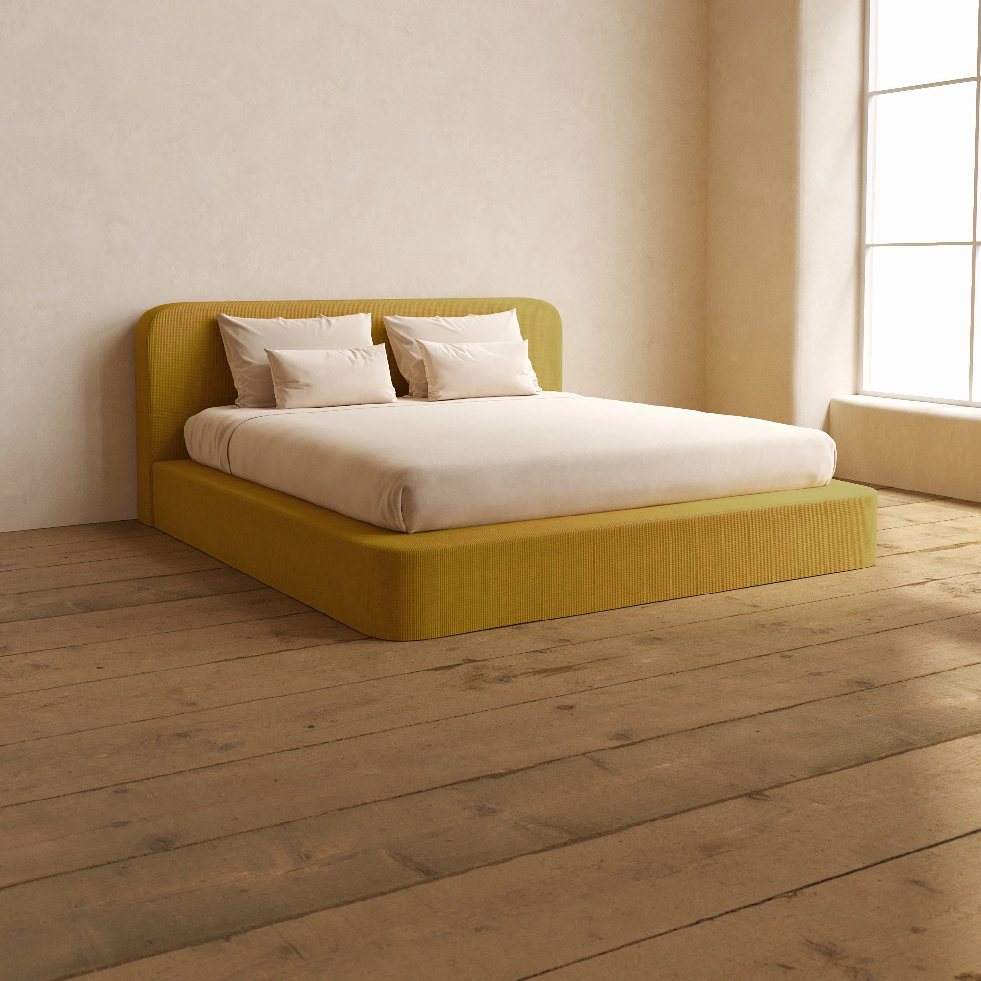 King Upholstered Platform Bed   Headboard | Mizu Weave in Kiiro