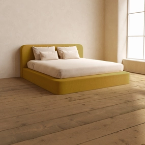 King Upholstered Platform Bed   Headboard | Mizu Weave in Kiiro