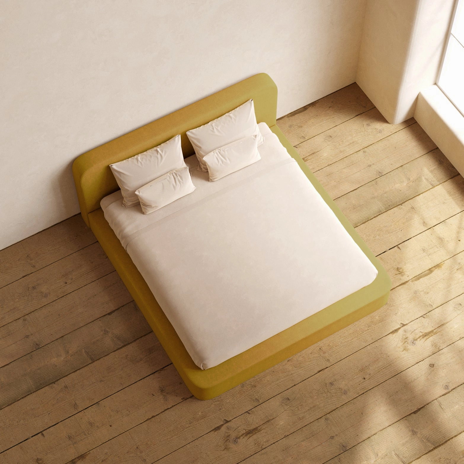 King Upholstered Platform Bed   Headboard | Mizu Weave in Kiiro