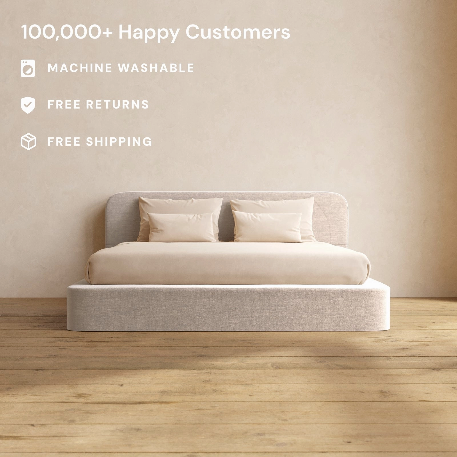King Upholstered Platform Bed   Headboard | Mod Velvet in Mist