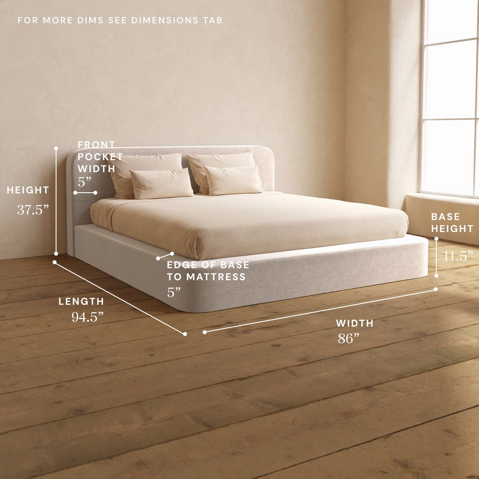 King Upholstered Platform Bed   Headboard | Mod Velvet in Mist