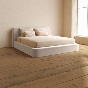 King Upholstered Platform Bed   Headboard | Mod Velvet in Mist