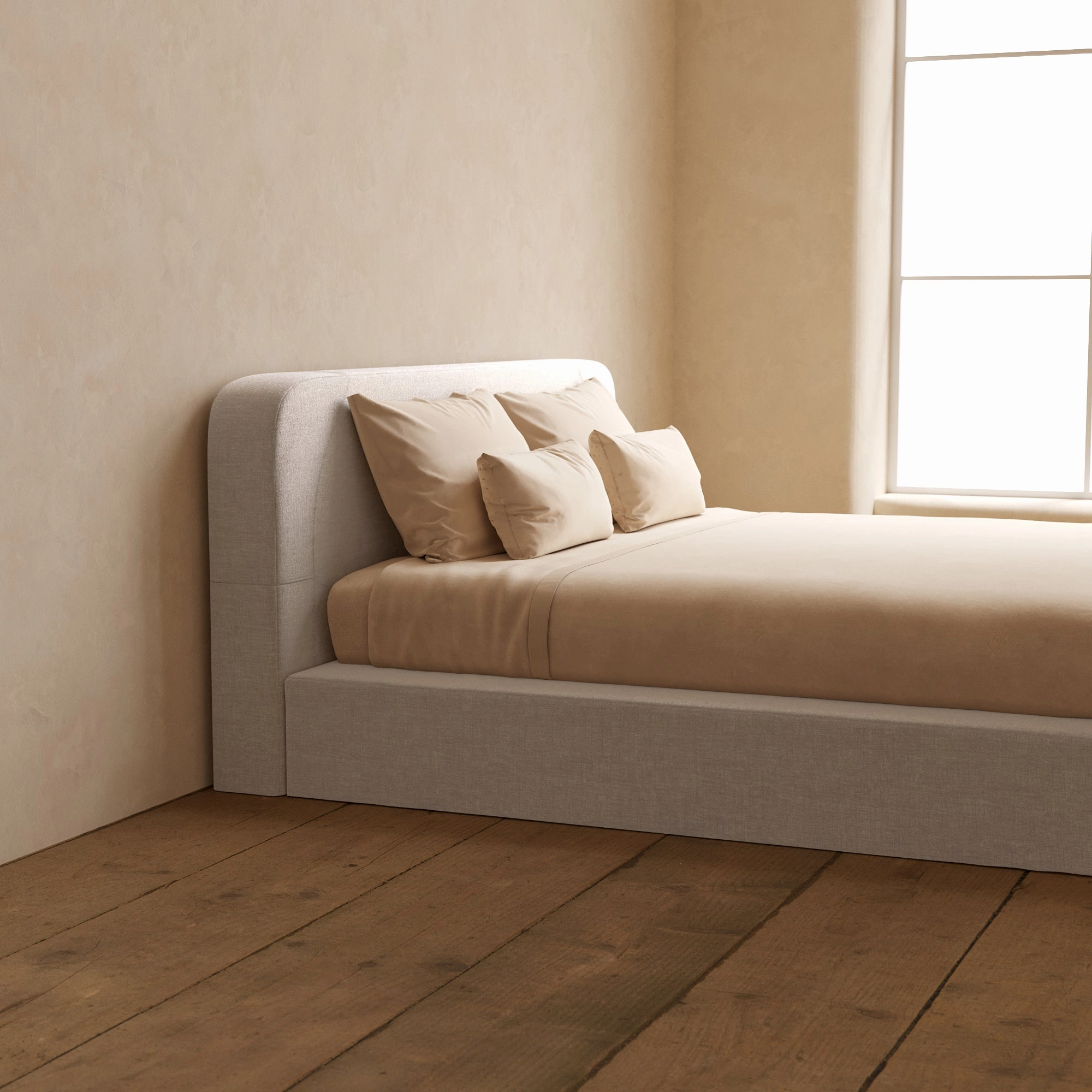 King Upholstered Platform Bed   Headboard | Mod Velvet in Mist