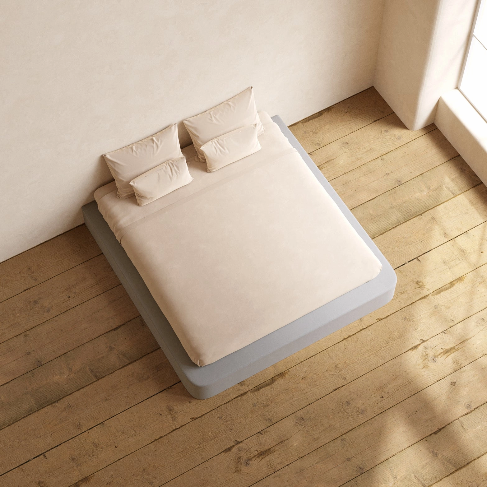 King Upholstered Platform Bed | Micro Chenille in Pumice