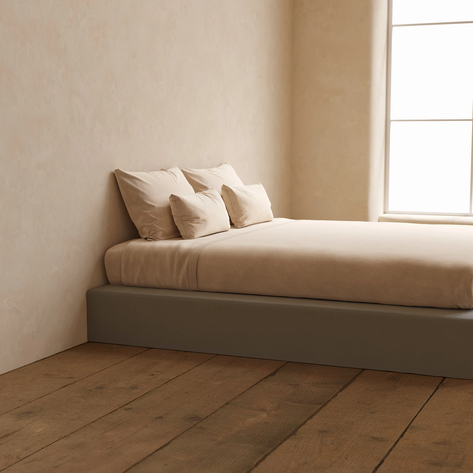 King Upholstered Platform Bed | Micro Chenille in Pumice