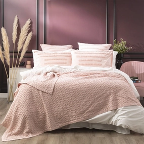 Lexico Washed Cotton Textured Waffle Blanket ROSE By Renee Taylor