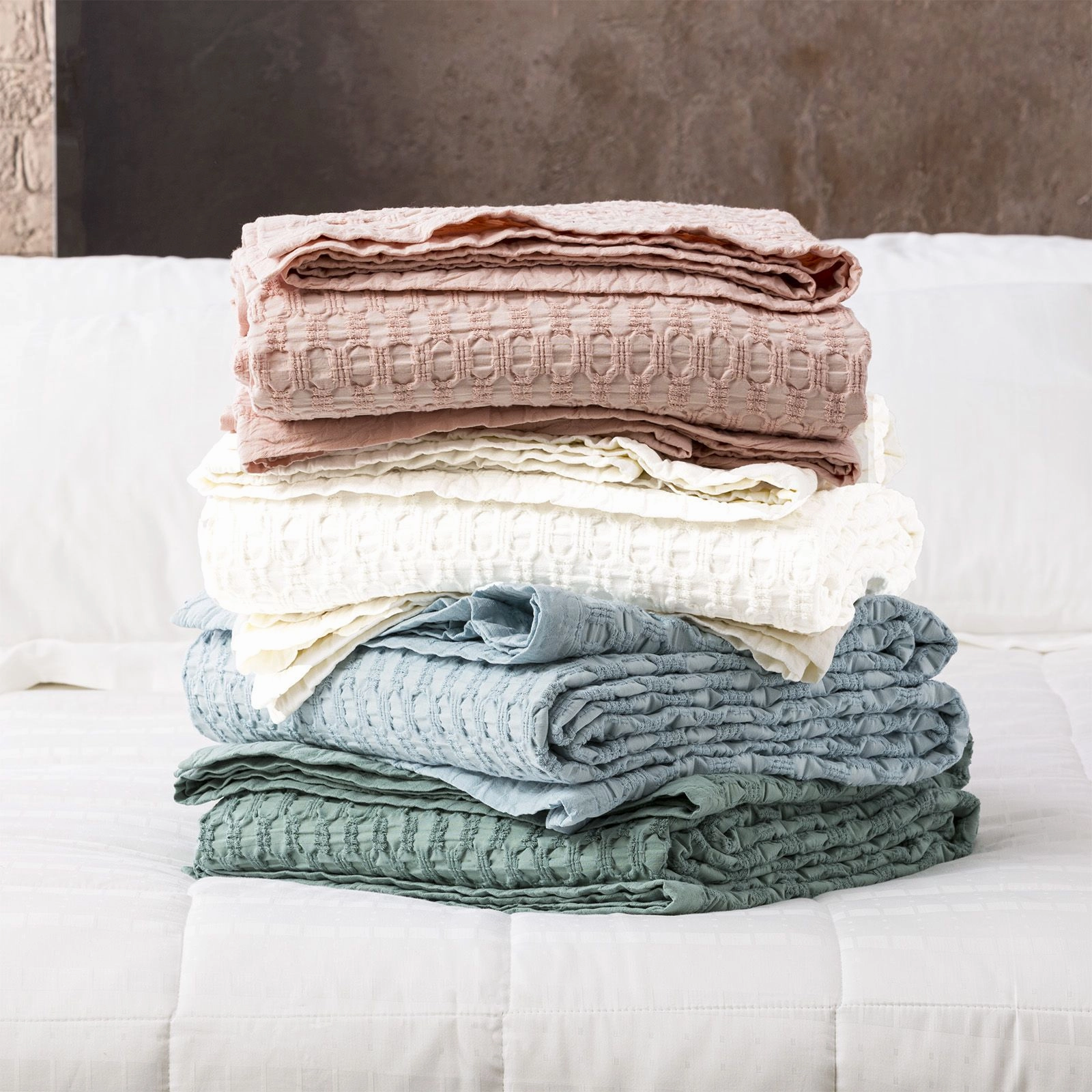 Lexico Washed Cotton Textured Waffle Blanket SAGE By Renee Taylor