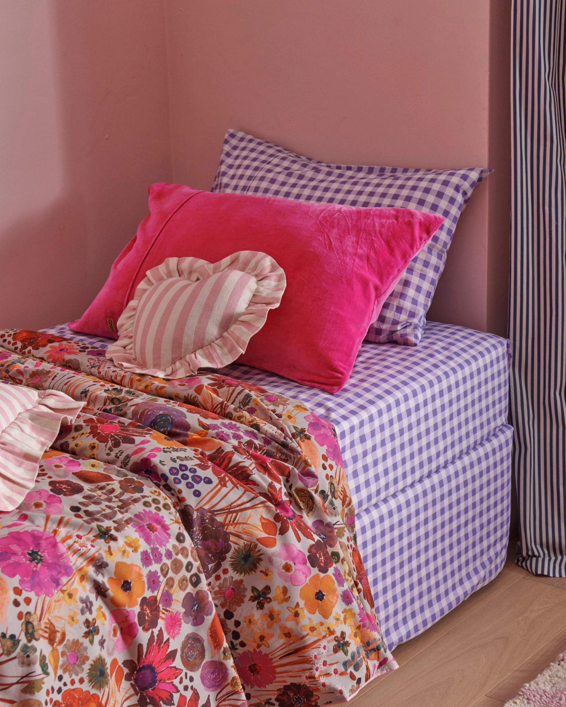 Lilac Gingham Organic Cotton Fitted Sheet (US)