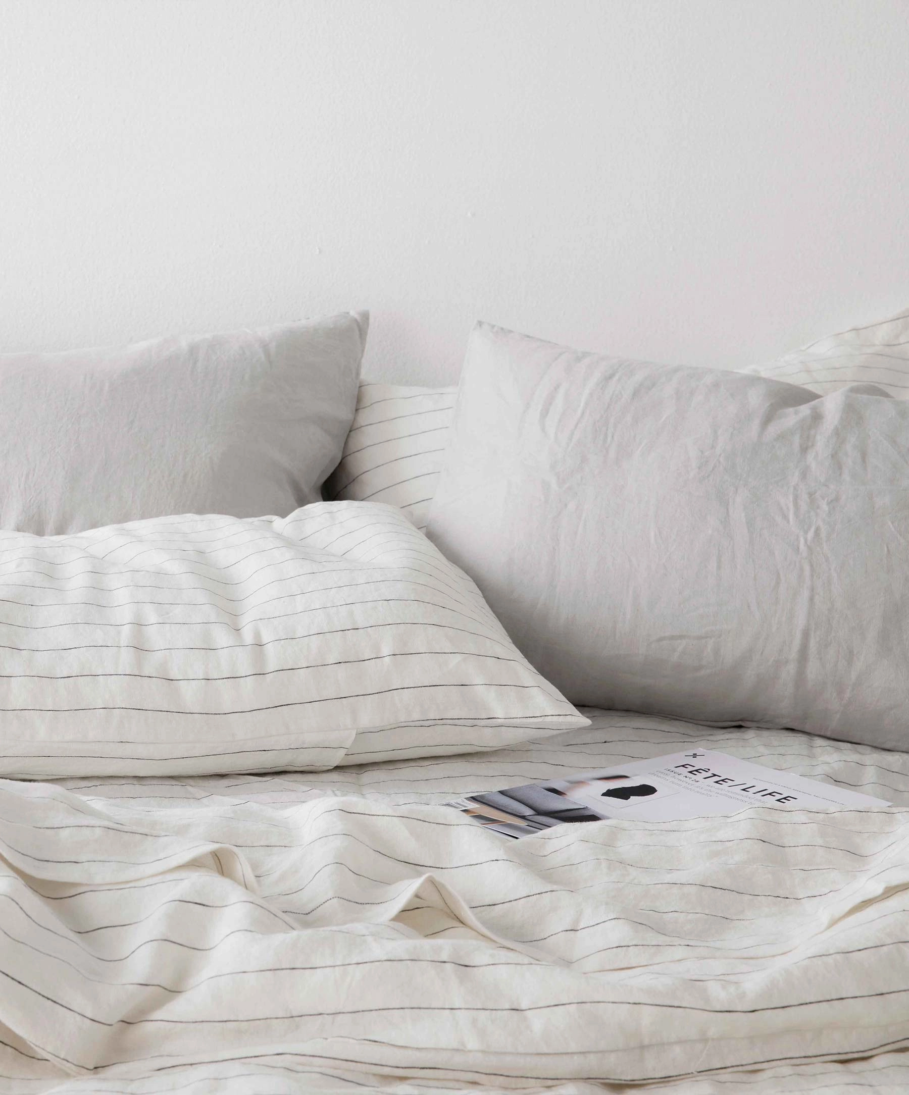 Linen Flat Sheet with Border - Pencil Stripe