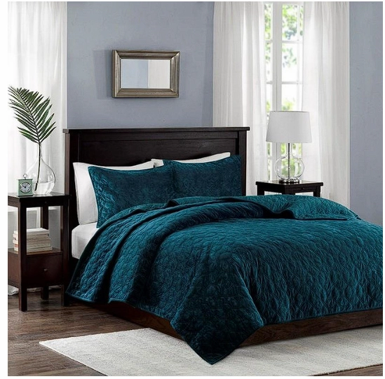 Madison Park 100% Polyester Faux Velvet Reversible Coverlet Set