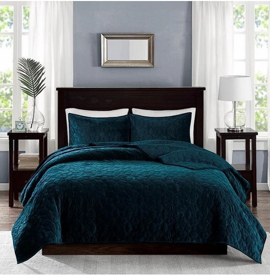 Madison Park 100% Polyester Faux Velvet Reversible Coverlet Set