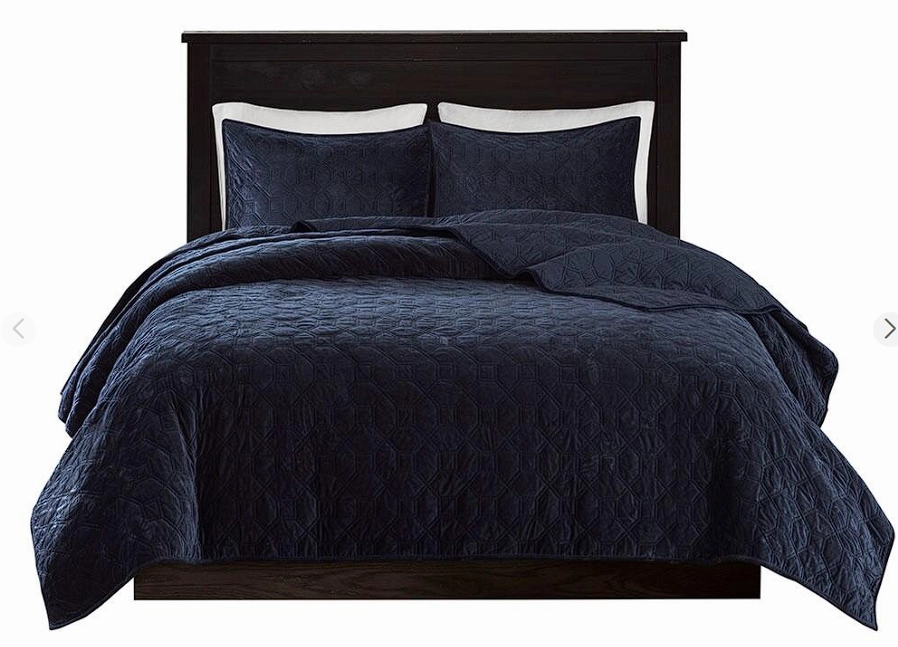 Madison Park 100% Polyester Faux Velvet Reversible Coverlet Set