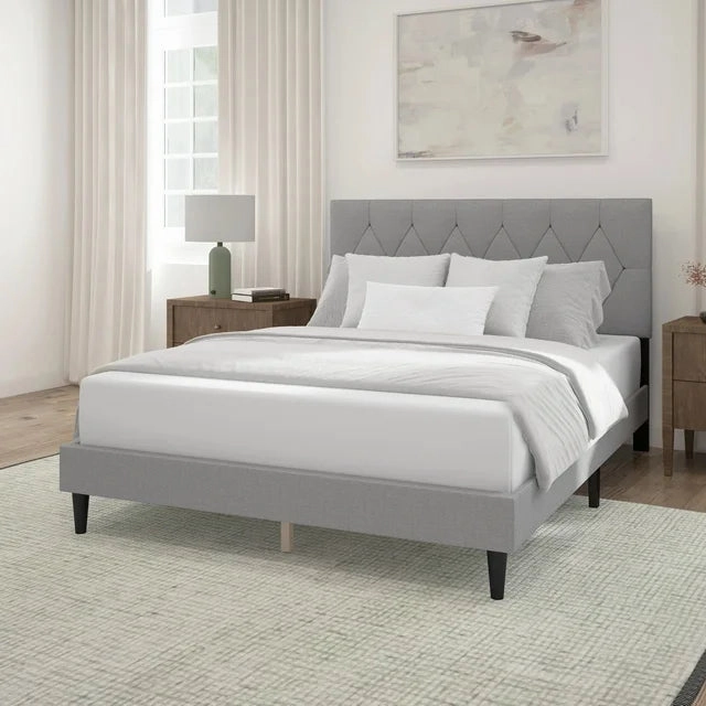 Mainstays MS44013489710GR Hillside Diamond Tufted Upholstered Queen Platform Bed, Gray
