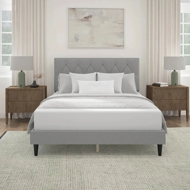 Mainstays MS44013489710GR Hillside Diamond Tufted Upholstered Queen Platform Bed, Gray