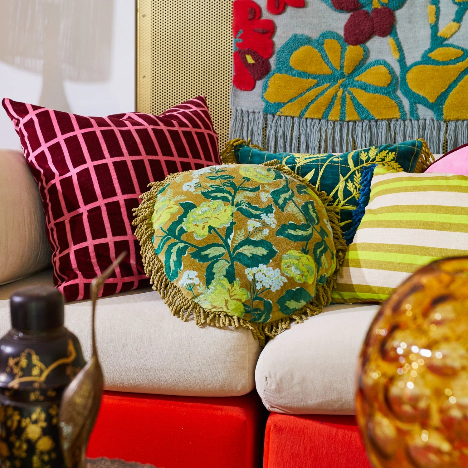 Margot Velvet Cushion - Olive