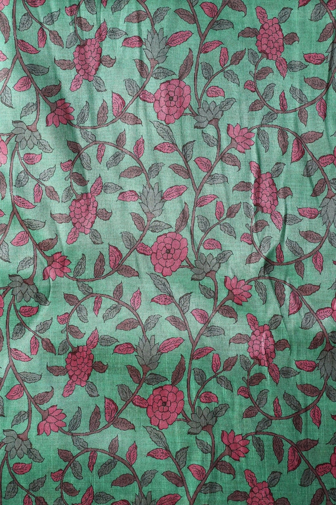 Mint Green Floral Pattern Digital Print On Mulberry Silk Fabric
