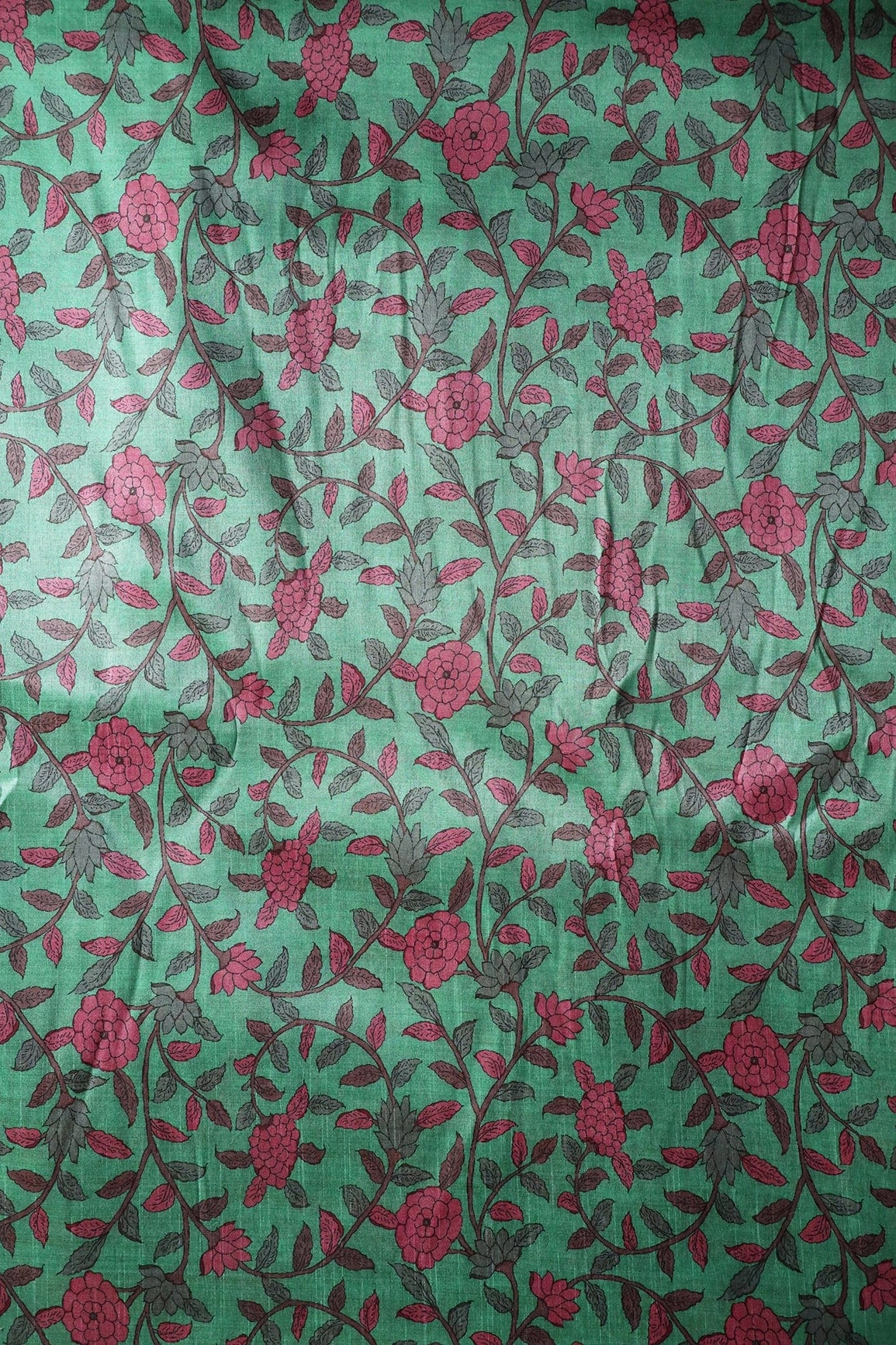 Mint Green Floral Pattern Digital Print On Mulberry Silk Fabric