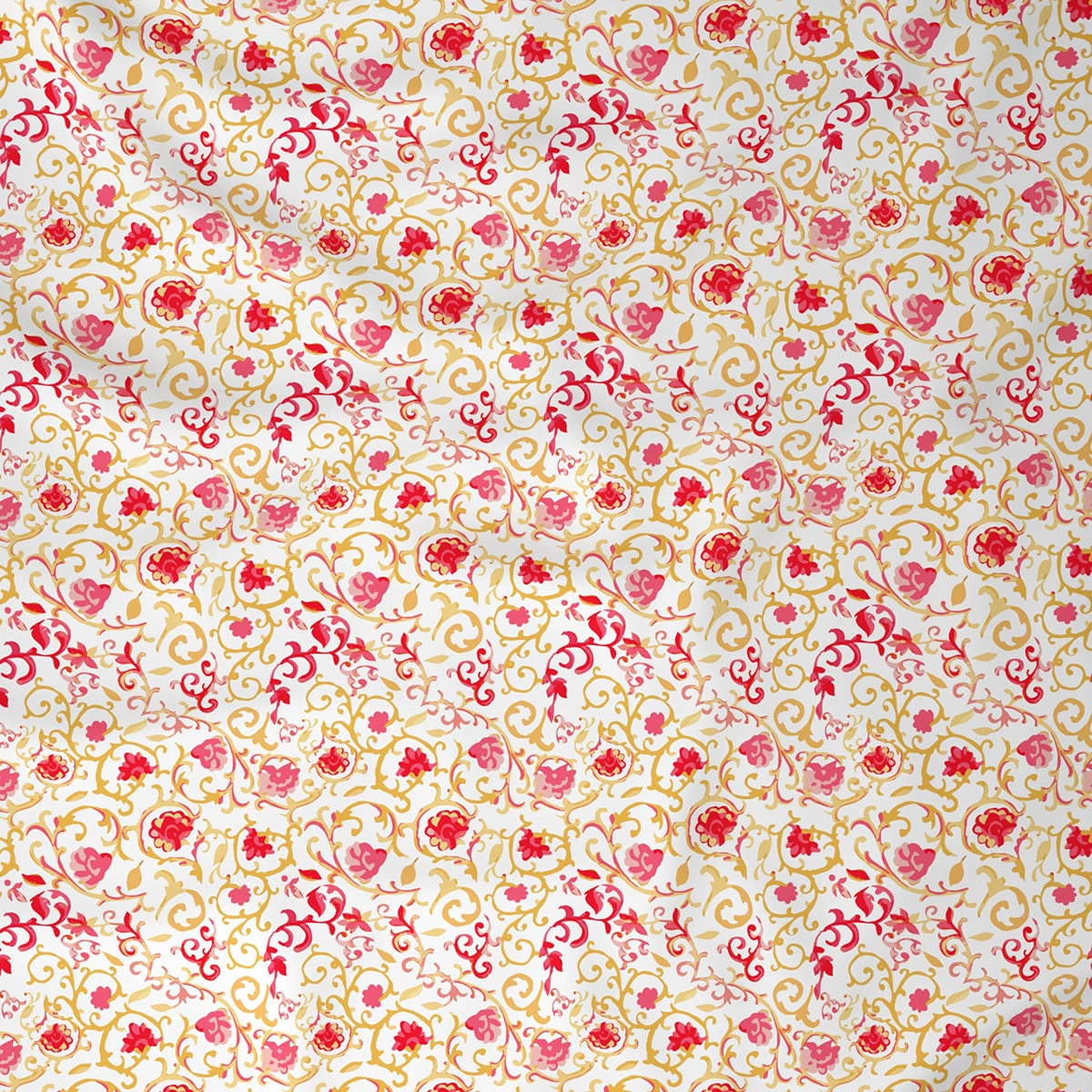 Modern Sanctuary Ethnic Scroll Printed 200 TC 100% Cotton Red Bed Sheet with Pillow Case