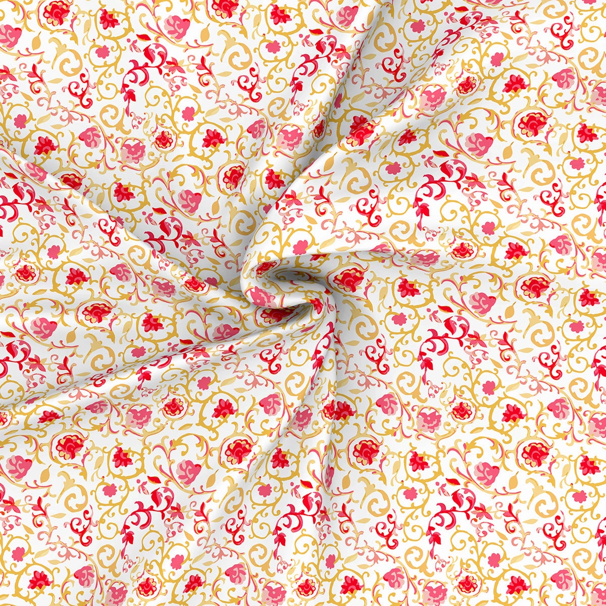 Modern Sanctuary Ethnic Scroll Printed 200 TC 100% Cotton Red Bed Sheet with Pillow Case