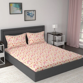 Modern Sanctuary Ethnic Scroll Printed 200 TC 100% Cotton Red Bed Sheet with Pillow Case