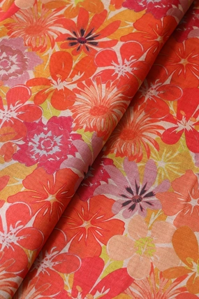 Multi Color Floral Pattern Digital Print On Mulberry Silk Fabric