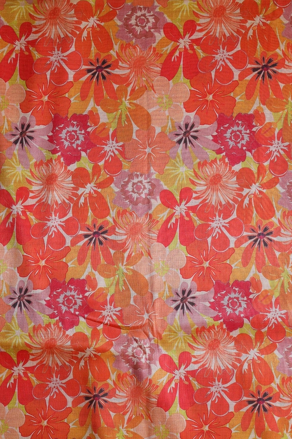 Multi Color Floral Pattern Digital Print On Mulberry Silk Fabric