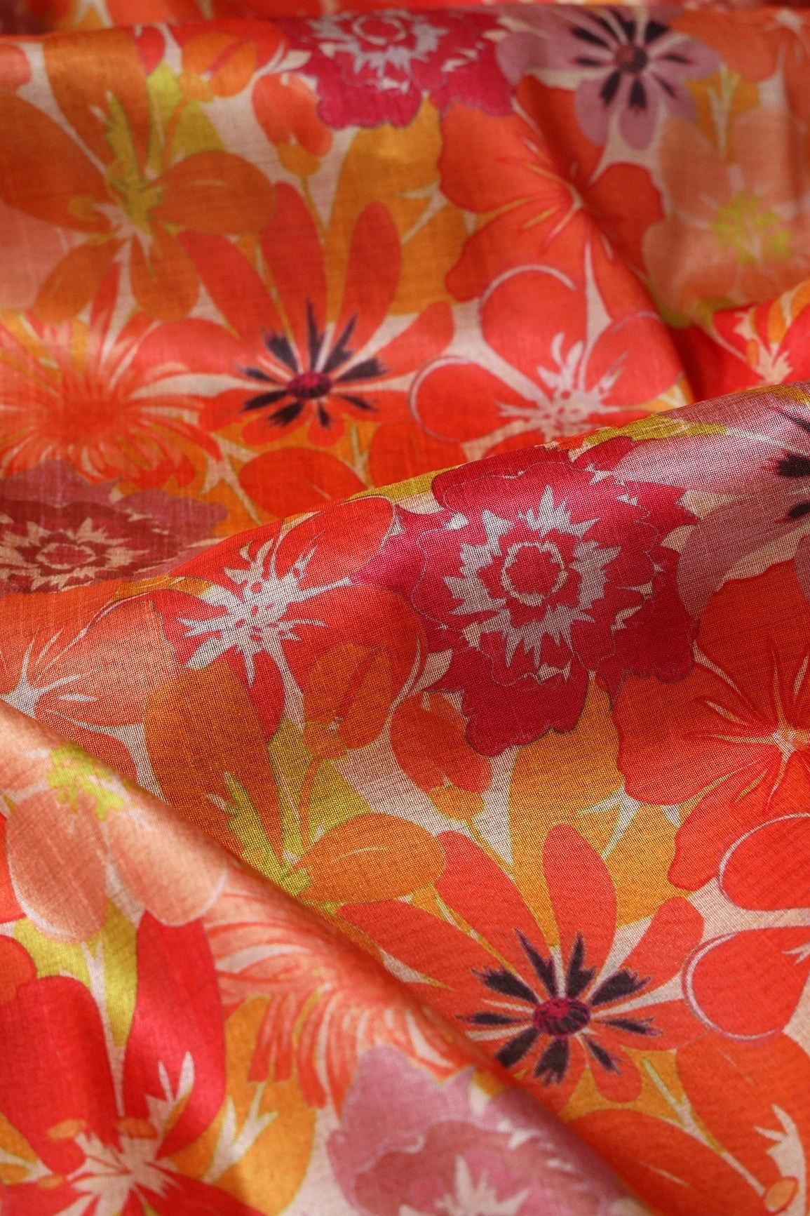 Multi Color Floral Pattern Digital Print On Mulberry Silk Fabric