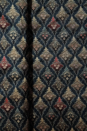 Multi Color Traditional Pattern Digital Print On Blue Mulberry Silk Fabric