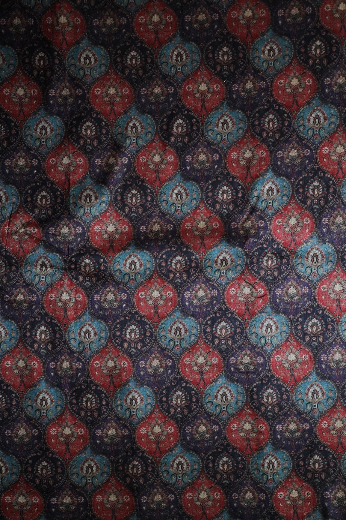 Multi Color Trellis Pattern Digital Print On Mulberry Silk Fabric