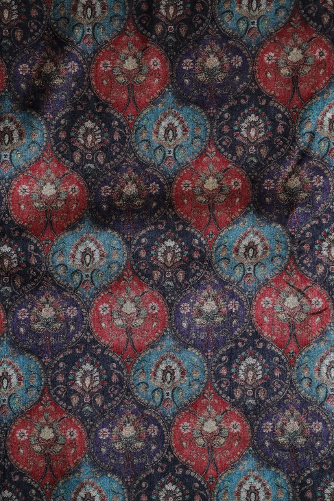 Multi Color Trellis Pattern Digital Print On Mulberry Silk Fabric