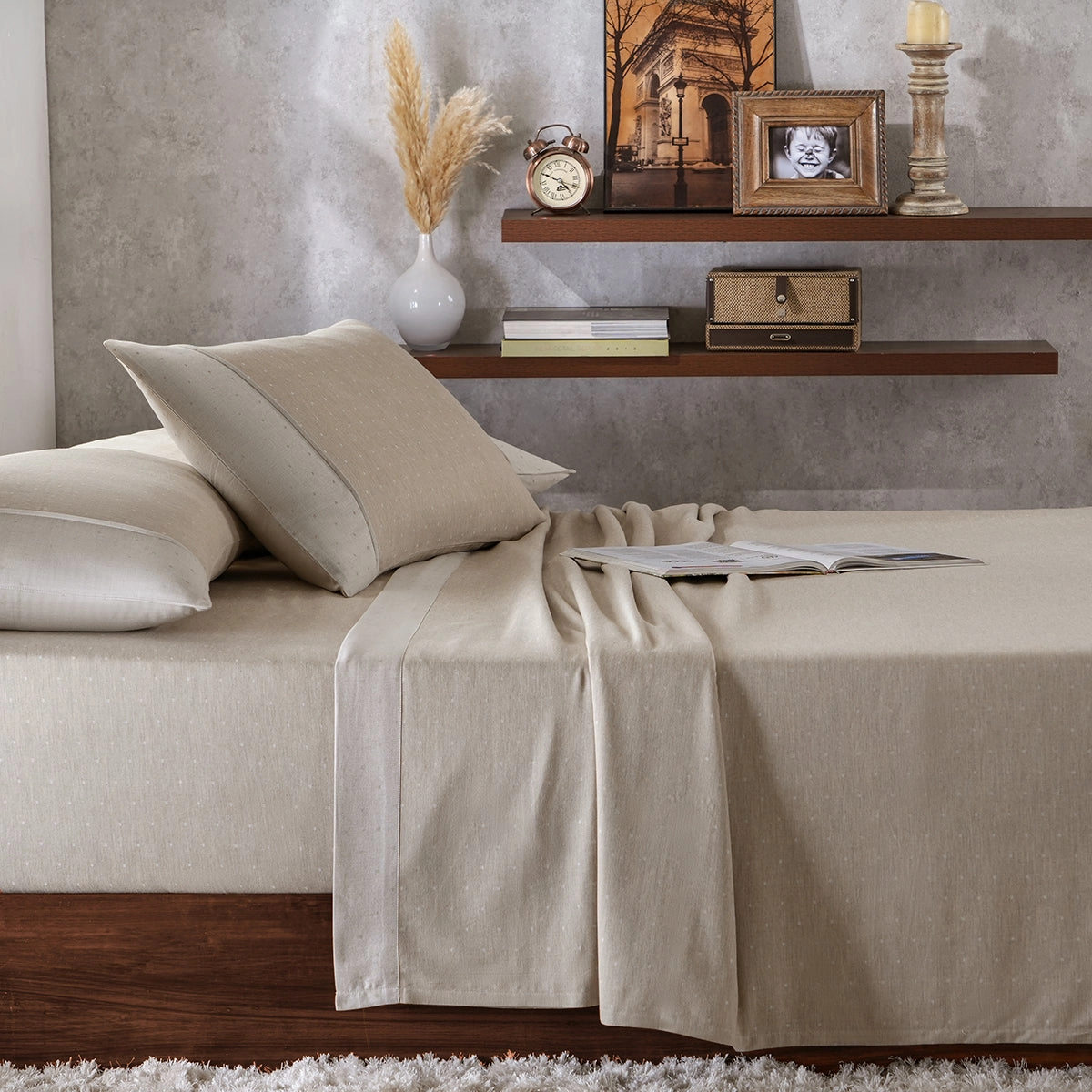 Muted Dot Reversible Made With Egyptian Cotton Ultra Soft Beige Bed Sheet with Pillow Case