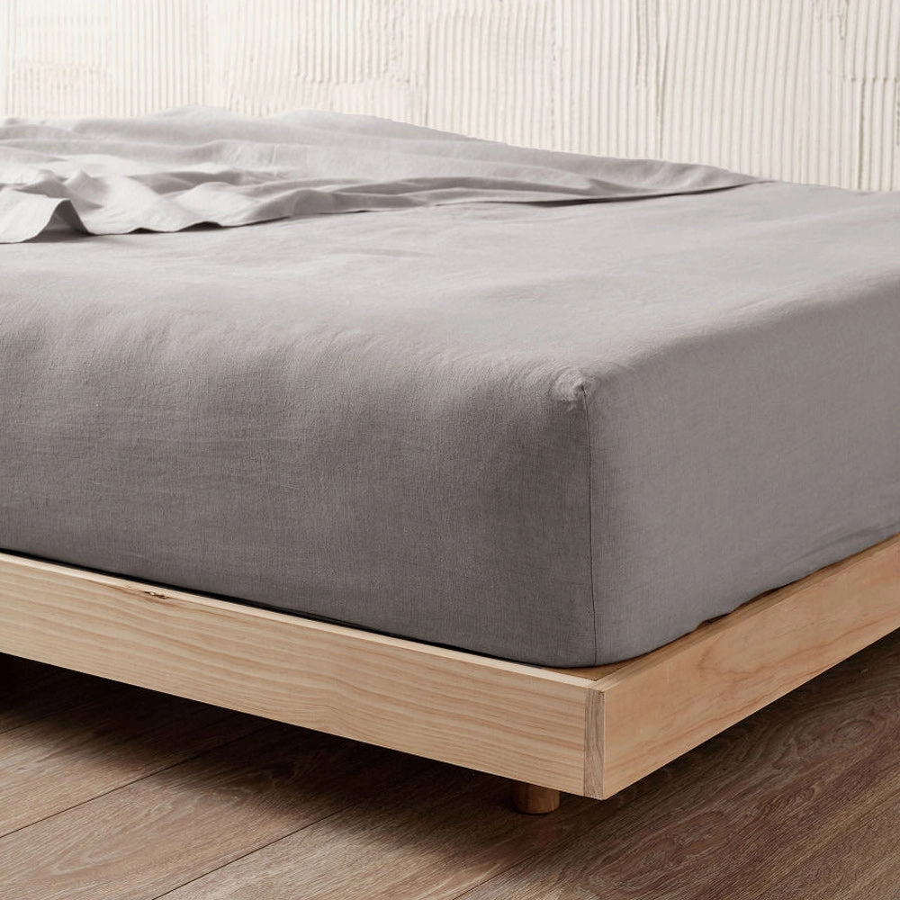 Nimes Pure Linen FITTED SHEET Ash by Linen House