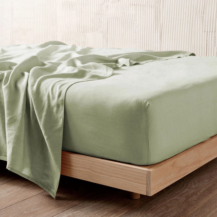 Nimes Pure Linen FITTED SHEET Wasabi by Linen House