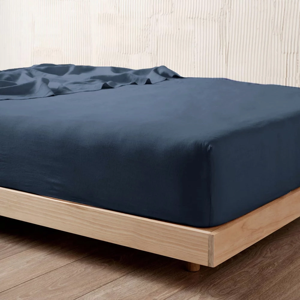 Nimes Pure Linen Navy FITTED SHEET by LINEN HOUSE