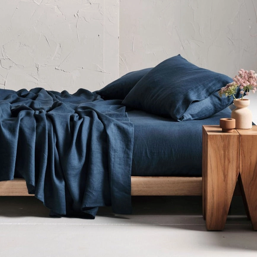 Nimes Pure Linen Navy SHEET SET by LINEN HOUSE