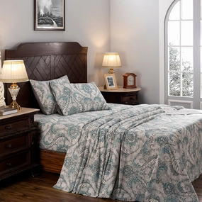 Nostalgic Attire Pearl Petal Blue Printed 100% Cotton Soft Bed Sheet with Pillow Case