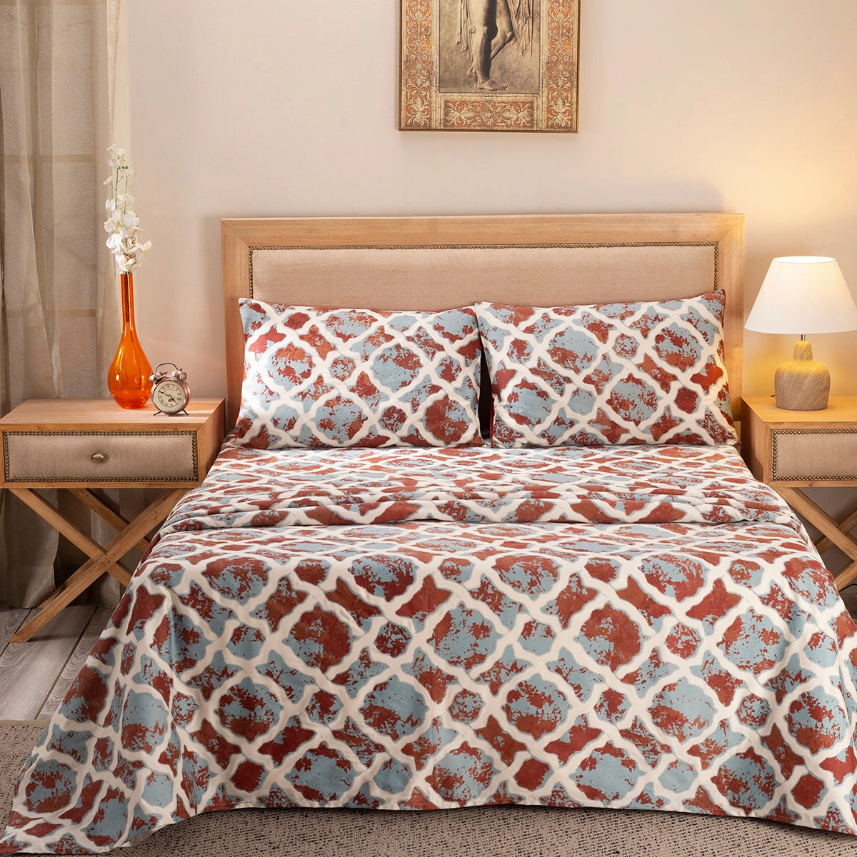 Nouveau Tradition Form Replay Red Bed Sheet with Pillow Case