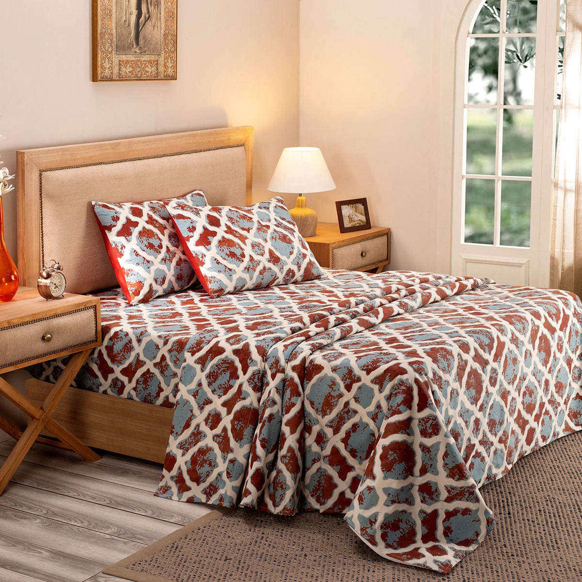 Nouveau Tradition Form Replay Red Bed Sheet with Pillow Case