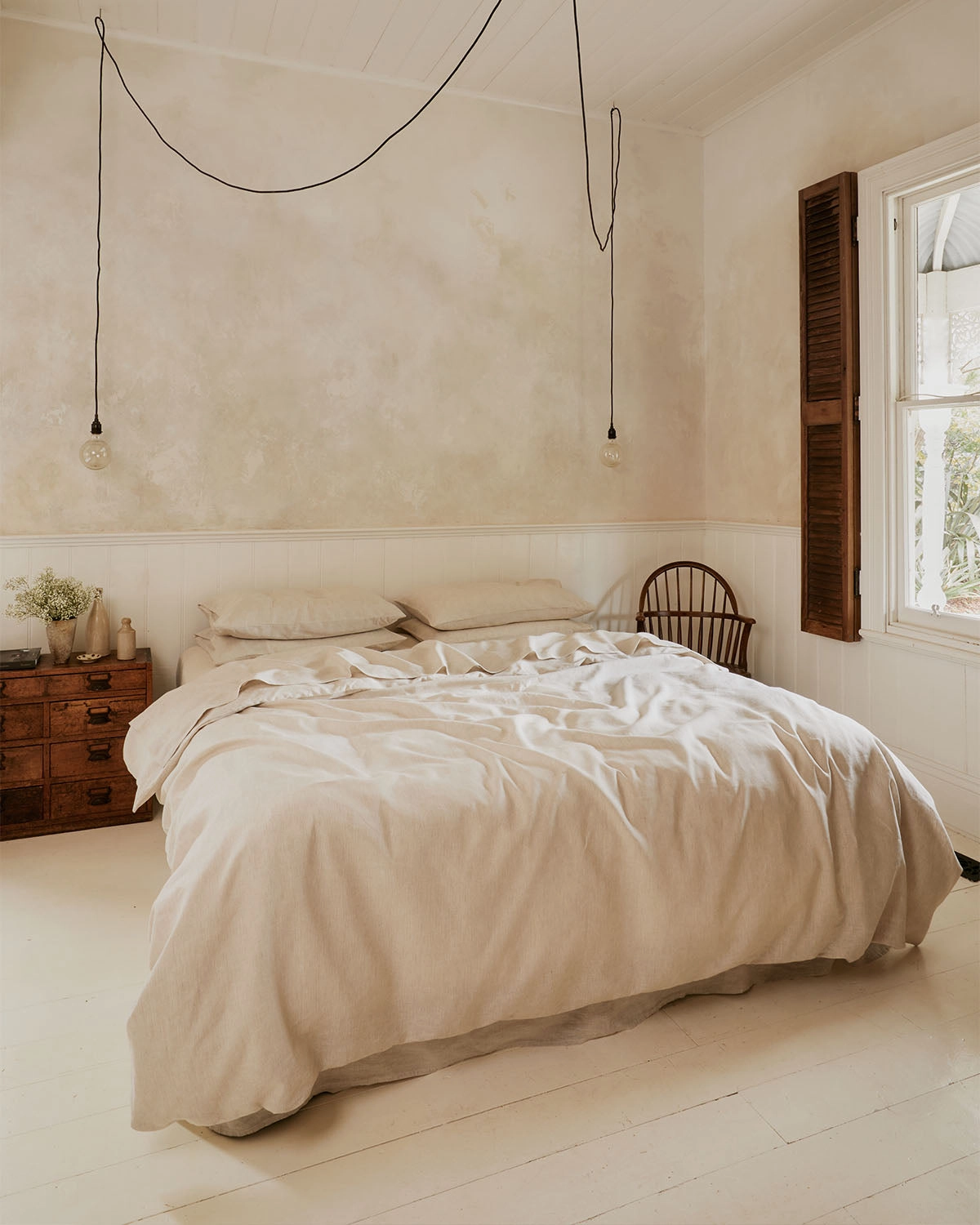 Oatmeal & White Stripe 100% French Flax Linen Fitted Sheet