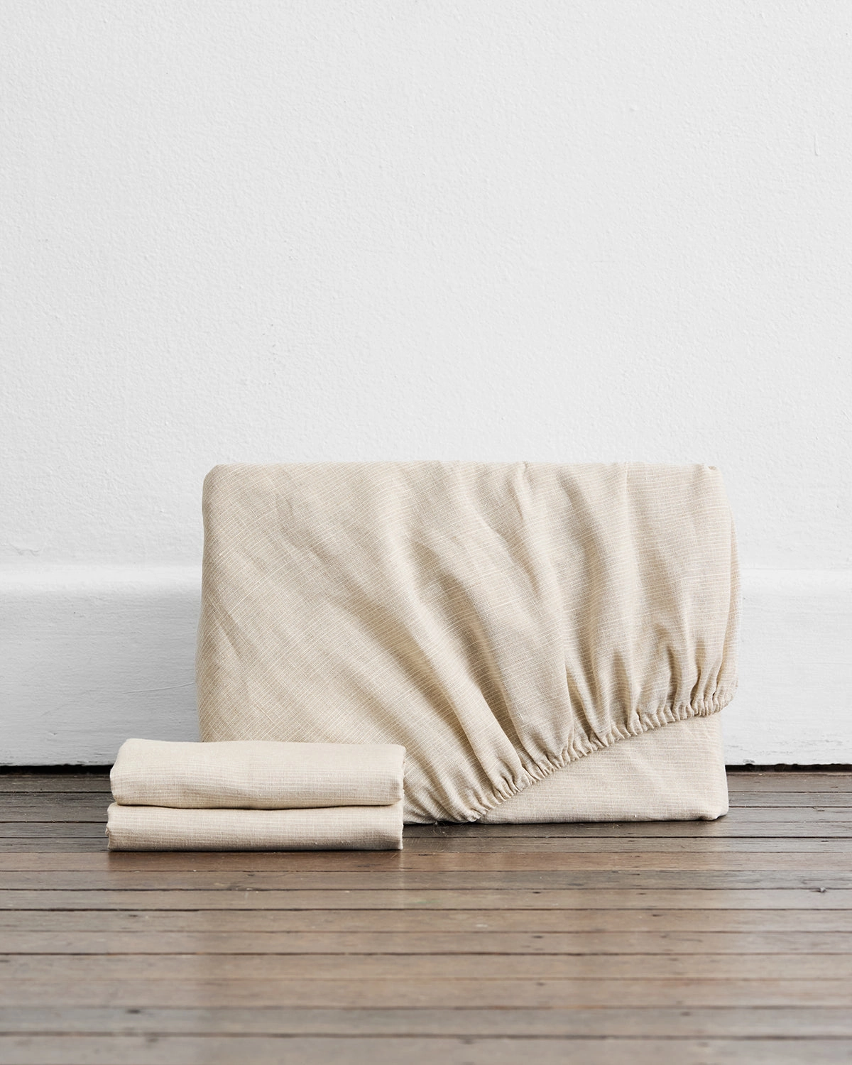 Oatmeal & White Stripe 100% French Flax Linen Fitted Sheet Set