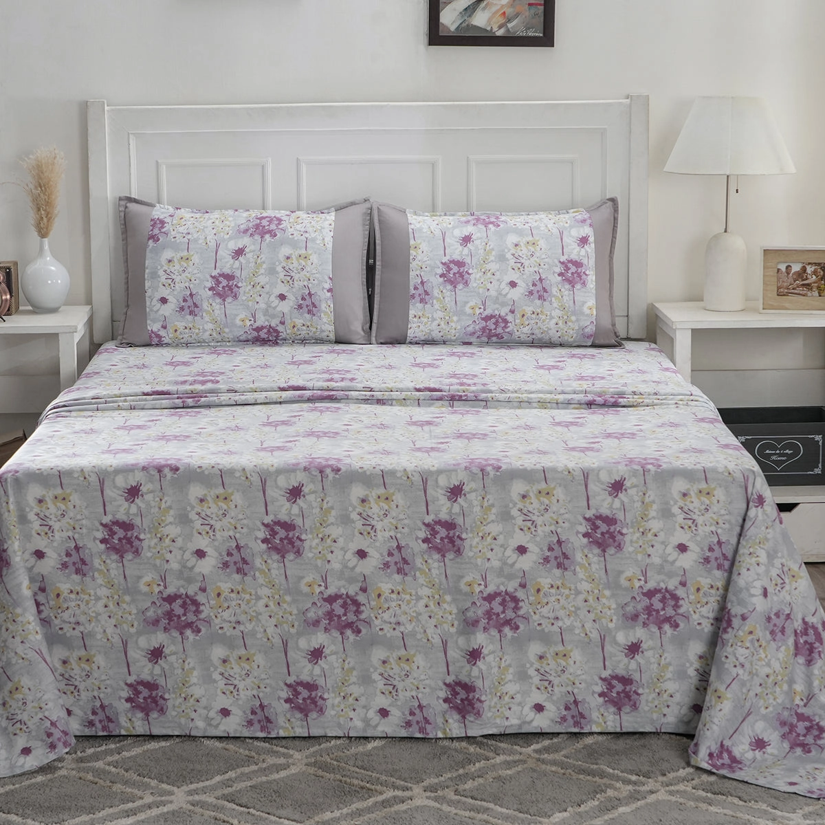 Optimist Bloom 200 TC Spongy Floral 100% Cotton Printed Bed Sheet with Pillow Case