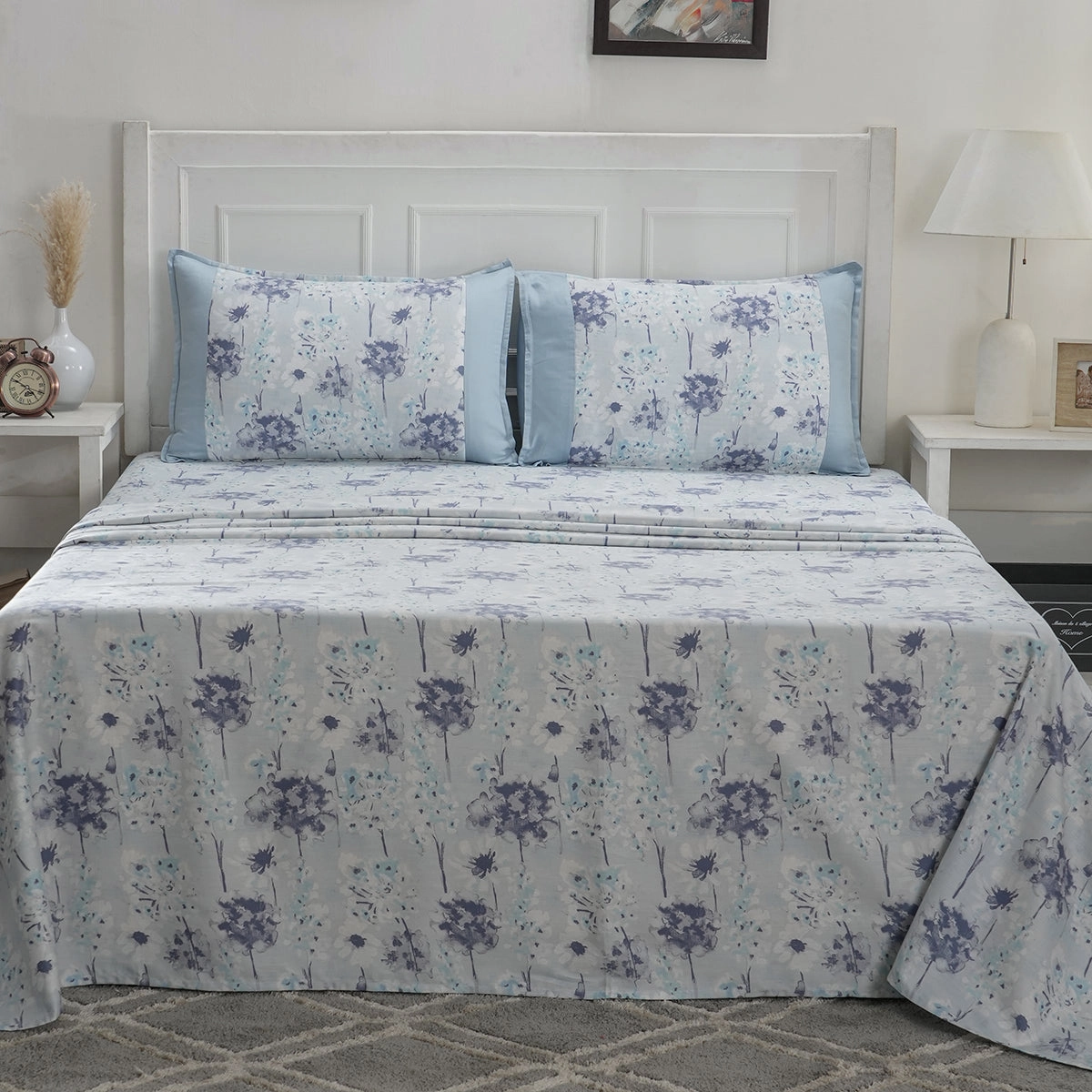 Optimist Bloom 200 TC Spongy Floral 100% Cotton Printed Bed Sheet with Pillow Case