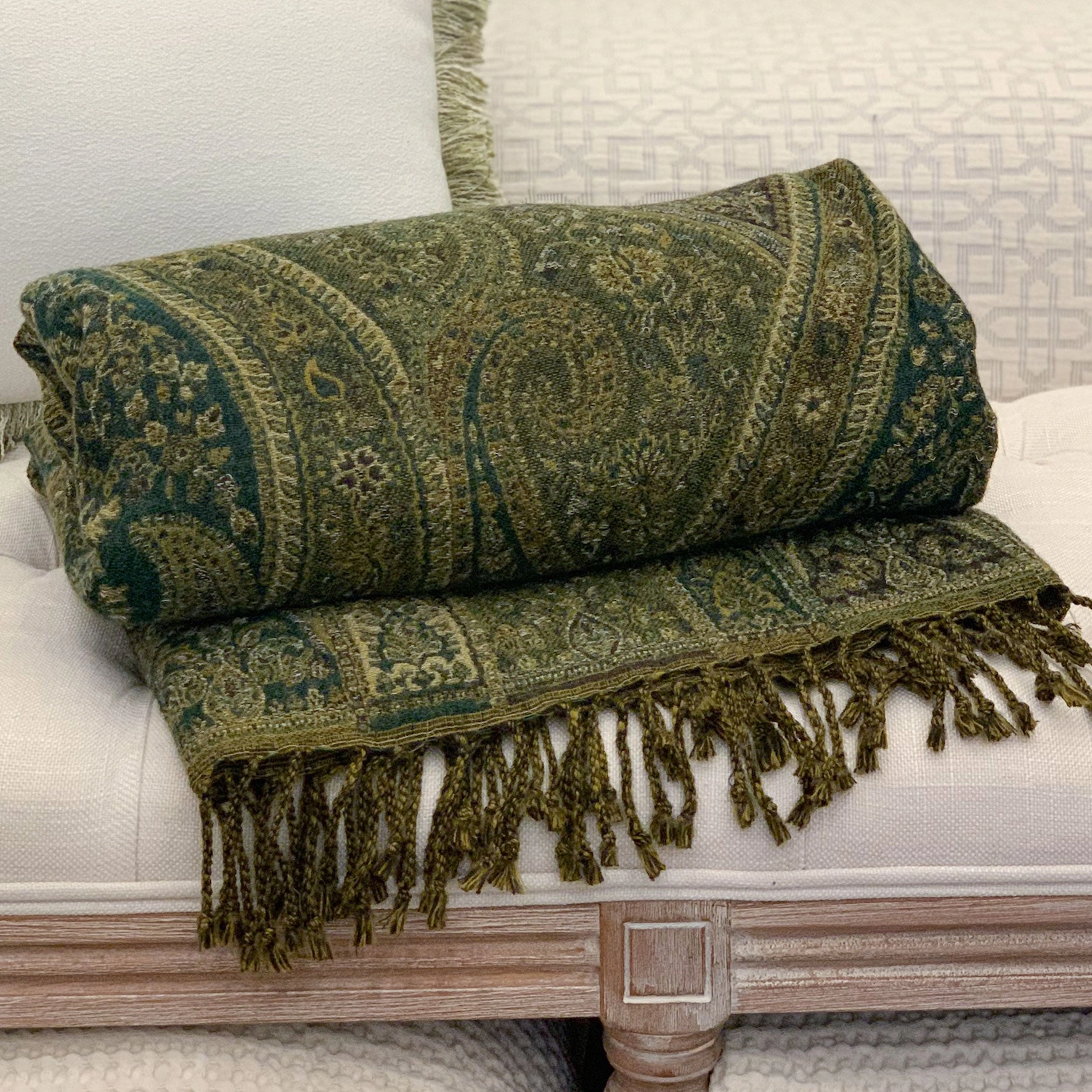 Paisley pure wool Throw forest