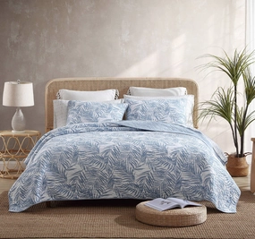 Palm Day Coverlet Set Blue Canal