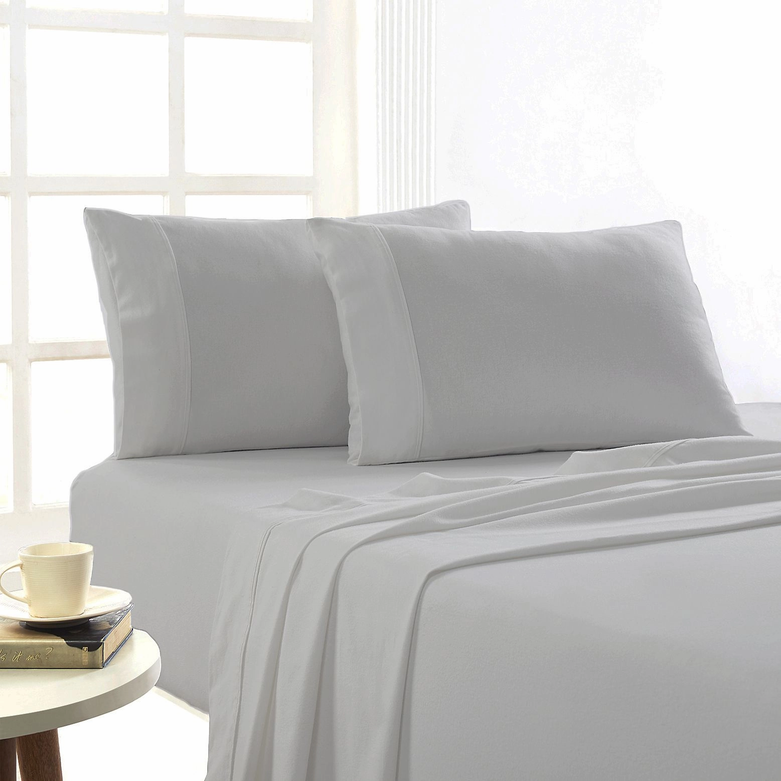 Park Avenue 175 GSM Egyptian Cotton Flannelette Plain Dyed Sheet Set - ASH