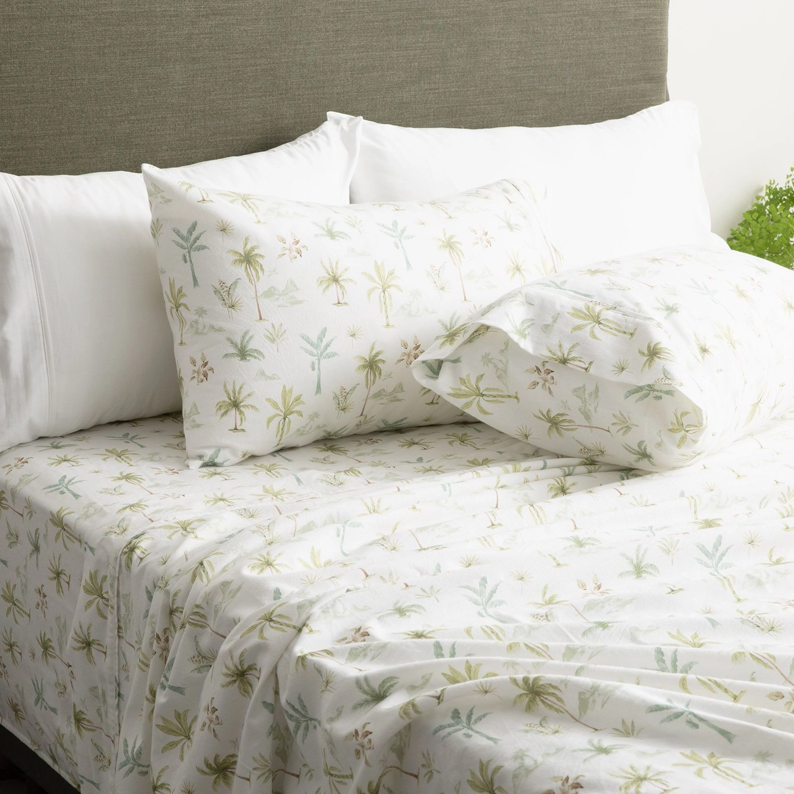 Park Avenue 175 GSM Egyptian Cotton Flannelette Printed Sheet Set - Capri Palm