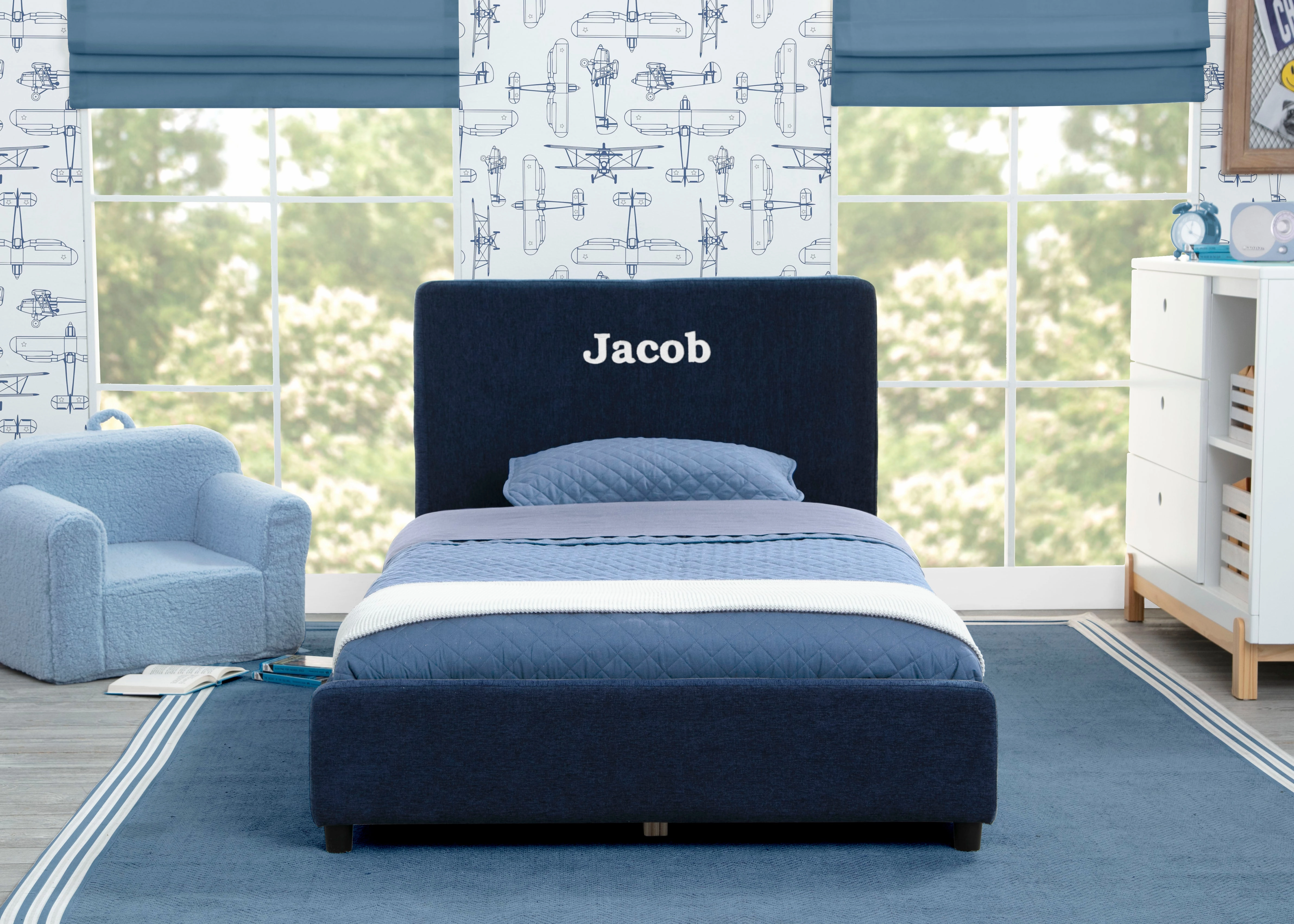 Personalized Upholstered  Twin Bed with Headboard
