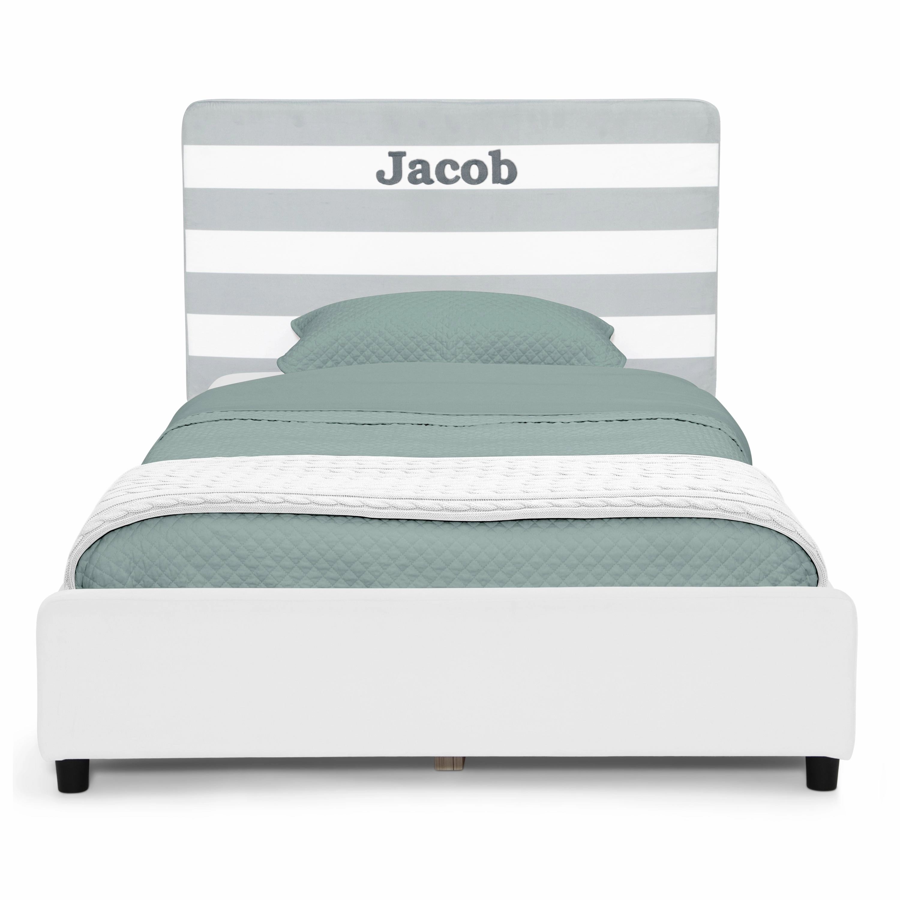 Personalized Upholstered  Twin Bed with Headboard