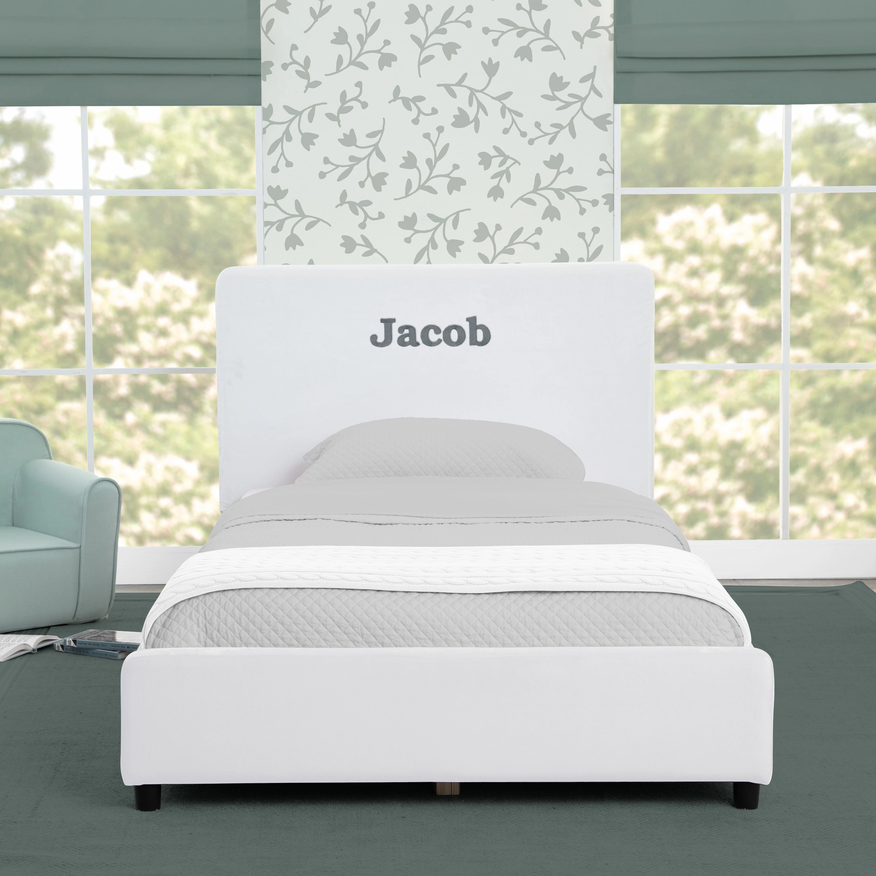 Personalized Upholstered  Twin Bed with Headboard